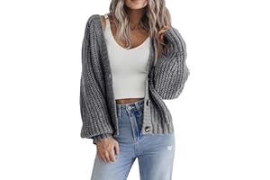 HOTOUCH Kardigany dla kobiet UK krótkie swetry z otwartym przodem z guzikami damskie luźne długi rękaw dekolt w serek dzianina oversize sweter na zimę wiosnę