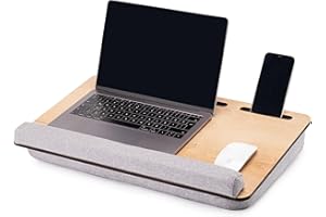 Vigo Wood Laptoptisch - Laptop Unterlage Ständer bis zu 17,3 Zoll - Kissen Tablett für Bequeme Arbeit im Bett oder auf dem Sofa - Nachhaltiges Knietablett für Homeoffice (Eiche & Grau)