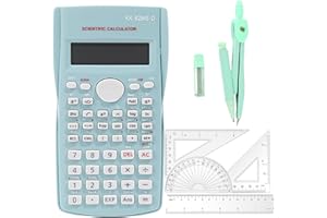 WZIOEPUL Scientific Calculators Protractor and Compass - Protractor and Compass for Geometry with Rulers and Two Set Squares and Scientific Calculators,240 Functions 2 Line 10+2 Digits,Desk Math for School
