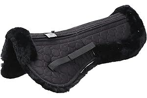 Merauno Lammfell Korrektur Pad Lammwolle Taschen Sattelkissen mit Klettband oder Reißverschluss 4 Stück Filzeinsätze enthalten echte Lammwolle und Gesteppte Baumwolle für Pony & Warmblut (Schwarz, L)