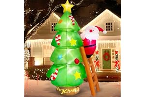 Danxilu Árbol Inflables de Navidad de 7 pies con Decoraciones de Papá Noel al Aire Libre, Arbol de Navidad Hinchable Luces LED Integradas para Jardín, Césped, Patio, Decoración Navideña