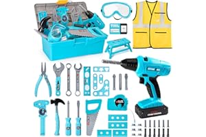 MELAND Werkzeugkoffer Kinder, Werkzeug Kinder mit Werkzeugweste, Kinder Akkuschrauber Spielzeug ab 3 4 5 6 7 8 Jahre Jungen Mädchen(50 STK)