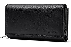 Frentree® Women's Genuine Nappa Leather Wallet Large Leather Wallet with RFID Protection, Soft Genuine Leather Wallet, Many Compartments, black, Premium