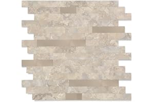 Yipscazo Peel and Stick Wood Metal Tile Backsplash, Stick on Tiles for Backsplash Kitchen, Bathroom, Laundry Room, Camper, Fireplace (12" X 12",20 Sheets in Beige Stone Rocks)