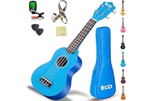 iECO Soprano Ukulele Beginner Kit - 21 Inch Ukulele for Kids Adults with Gig Bag, Picks, Tuner, Strap, Extra Strings (Blue)