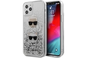 CG MOBILE Karl Lagerfeld - Funda rígida para iPhone 12 Pro, PC/TPU con purpurina líquida con cabezas Karl & Choupette Silver Easy Snap-on Drop Protection Case con licencia oficial
