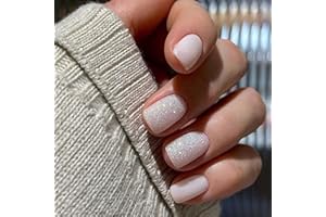 JUSTOTRY 24 Stück Milky Einfarbig Eckig Nägel Zum Aufkleben Kurz,Weiß French Press on Nails mit Glitzer,Glossy Kunstnägel Fake Nails mit Kleber,Square Fingernägel Künstliche Nägel Mittel für Frauen