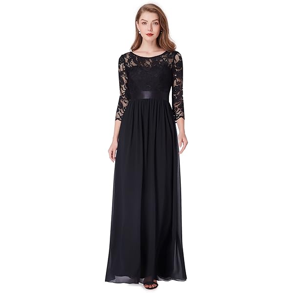 Bbonlinedress Abito Lungo Elegante In Pizzo E Chiffon Con Scollo A V | Vestito Da Sera Per Matrimonio E Damigella, Blu Navy 3XL