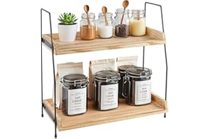 PopuLike Coffee Station Organizer, 2 Tier Kitchen Counter Shelf Wooden Coffee Bar Accessories Storage Kitchen Spice Rack