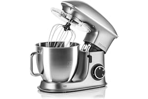 ZEEGMA Planeet Chef robot kuchenny, maszyna do ugniatania ciasta 1500 W, wielofunkcyjny robot do ciasta, miska z uchwytem ze stali nierdzewnej 6,5 l, 6 stopni prędkości, 3 mieszadła w zestawie