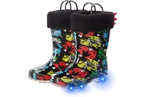 FUNCOO PLUS Wellies for Kids with Removed Warm Lining Carry Handle Wellington Boots Children Wellies Outdoor Light Up Rainy Snow Toddler Shoes