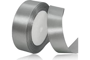 XMASOLDECOR Grau Satinband 25mm x 22Meters Schleifenband Grau Satinband Geschenkband Dekoband Stoffband für Geschenk, Basteln, Nähprojekte, Haarschleifen, Brautstrauß, Hochzeits Dekoration