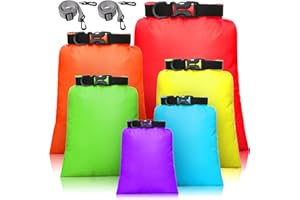 SHAPPY Set de 6 Bolsas Secas Impermeables Set Combinado Ligero con Sacos de 15 L, 8 L, 5 L, 4 L, 3 L, 2 L y 2 Correas de Hombro Larga Ajustable para Kayak, Canotaje