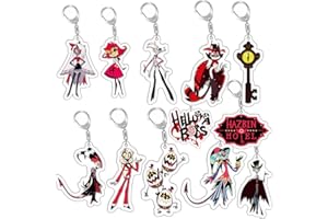 DAOWIN Hazbin Hotel Schlüsselanhänger 12 Stück Cartoon Figur Angel Dust Schlüsselring Alastor Mode Anhänger Set