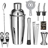 Sosayet Shaker Cocktail Set, 10 Pezzi kit Barman in Acciaio Inox, Set Cocktail Professionale con 750 ml shaker, Kit Cocktail 