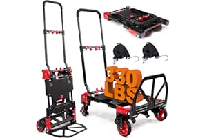 GT GETCO TECH Diable pliable 2 en 1 avec poignée rétractable - Capacité maximale : 150 kg - Chariot à plateforme avec roues pour bagages, déménagement, voyage