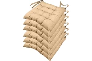 casaviva® Set 6 Cuscini Sedia 9 impunture con lacci Made in Italy Lavorati a Mano in 100% Cotone Effetto Lino Imbottitura Deluxe 7 cm (Nocciola)