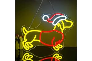 Looklight Insegne al neon bassotto natalizio Bassotto carino con cappello natalizio Insegna luminosa a LED Insegna al neon per cane per camera da letto Festa di Natale Negozio di animali