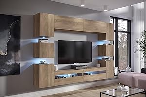 Com4t-Style Modern Living Room Furniture Set Storage Tv unit entertainment media wall center Hi Fi cupboard cabinet (oak sonoma)