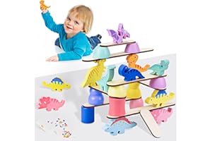 Clatoy Dinosaur Toys for Boys Age 1-4, Montessori Toys for Toddlers 1 2 3 4 Year Old, Wooden Sorting and Stacking Dinosaur Blocks Games, Early Educational Gifts for Baby Boys Girls