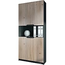 Mobiletto Porta Stampante Logan - 2 Ante, 2 Scomparti Regolabili, Quercia/nero, 51x60.5x54cm - Foto 2