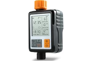 SOGUYI Temporizador de Riego Automatico, Temporizador de Agua para Manguera de jardín Temporizador de riego programable, Gran Pantalla LCD Programador de Riego a Pilas