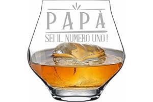 Colorfamily Bicchiere da Whisky o da Pinot con Incisione Papà Sei il Numero Uno festa del Papà con dedica Idea Regalo