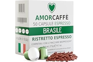 AMORCAFFÈ Amorcaffe 50 Aluminium Capsules Compatible with Nespresso Pods - Brasile Ristretto Espresso