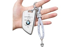 Yumzeco 4 Pulsanti Cover per Chiavi Auto in Silicone TPU con Cordino Lucido, Compatibile con B_MW 2/3/5/7 serie X1 X3 X4 X5 X6 M5, Custodia Protettiva Senza Chiave per Auto-Bianco