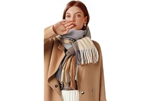 Adicloz Écharpe Femme Cachemire Hiver Chaud, Pashmina Châle Grandes Femmes Plaid Glands Foulard, Écharpe Châle Tricolore Femme Douces Wrap pour Autum et Hiver 180 * 70cm