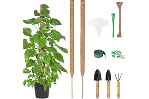 Furuising 2 Pezzi Bastone di Muschio 100cm, Addensare Palo Totem in Fibra di Cocco, Pieghevoli Bastone per Piante Rampicanti con 7 Accessori per Piante Bastoncino di Muschio per Piante Rampicanti