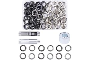 HO2NLE 100 Sets Eyelet Punch Kit 20mm Large Grommet Tool Kit Metal Tarpaulin Eyelet Kit with Grommet Setting Tool for Canvas Tent Awning Fabric Leather Belt Crafts Making (Black&Silver)