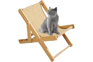 PW TOOLS cat sisal chair cat sisal bed, cat deck chair, Cats Elevated Bed Mini Beach Chair, Natural Solid Wood mini lounge chair for dog cats Beach pool home