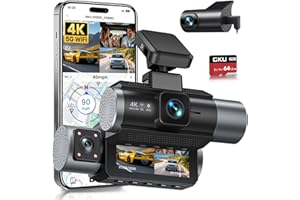 GKU 4K 3 Channel Dash Cam,5G WiFi DashCam,4K+1080P+1080P Dash Cam Front and Rear and Inside,DashCam Built-in GPS,170° Wide Angle,24H Parking Mode,64GB Card,3-Inch Screen,Max 512GB.