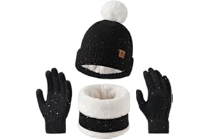 Decorie 3 Pezzi Set Sciarpa Cappello Guanti per Bambini con Fodera in Caldo Ispessito Pile - Cappello Invernale Bambino con Pompon,Scaldacollo Pile e Guanti Ragazza Ragazzo per 5-10 Anni
