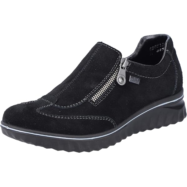 Rieker Damen Loafer L5361 – Leichter, Schwarzer Schuh Mit Gummizug, Noppensohle & Keilabsatz Für Maximalen Komfort