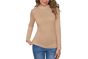 Terecey Tee Shirt Basique Femme Col Haut Coton Haut Manches Longues Doux et Confortable sous-Vêtement Chaud pour Hiver Respirant et Extensible