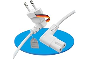sonero Kabel zasilający 2-biegunowy, 3 m, wtyczka euro typu C, wtyczka sieciowa do gniazda IEC C7 Euro 8, kąt 90°, zasilacz sieciowy do telewizora, PS5, PS4, PS3, urządzeń gospodarstwa domowego, biały