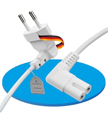 Câble Alimentation EU Vers C7 Coudé 90° – 1,5 M, Blanc, 250V/2,5A – Pour TV, écran PC, Radio