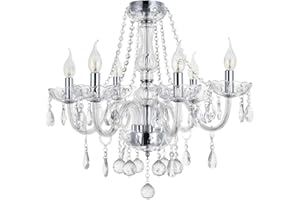 A1A9 Maria Theresa Crystal Chandelier Lights, Clear Glass K9 Crystal 6 Arms Ceiling Light Fixture LED Pendant Lighting for Living Room, Dining Room, Hallway, Stairway, Lounge, Size: D58cm H53cm
