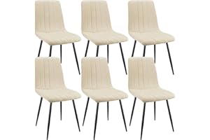 JIJIAN Set di 6 Sedie da Pranzo, Sedie Imbottite con Tessuto di Lino e Gambe in Metallo Nero, Design a Righe, per Sala da Pranzo, Soggiorno, Camera da Letto, Cucina, Soggiorno, Reception