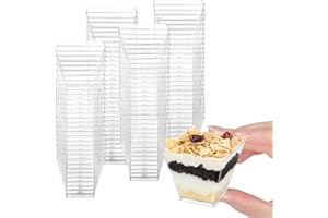 WANGZAIZAI Set med 50 dessertmuggar och 50 kaffeskedar, 2 oz/60 ml, dessertkoppar i plast, återanvändbara, för hem, desserter