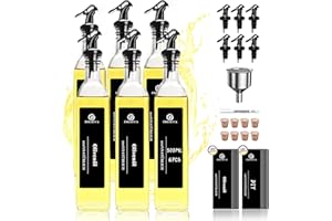 SAEIV Aceitera Antigoteo, (6X500 ml) Aceitera Cristal, 30 Etiquetas Negras Extra Grandes, Dispensador de Aceite, Juego de Aceitera y Vinagrera, Organizar los Distintos Aceites Comestibles