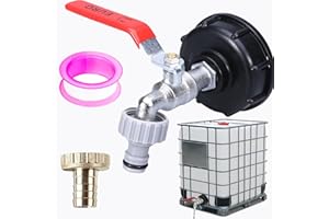 HUFHNWSO Raccord Cuve 1000 litres,S60x6 IBC Adaptateur 1000l, Bouchon1000l Plastique 1/2", Robinet Vanne, Matériel d'Arrosage pour Jardin Eau De Pluie