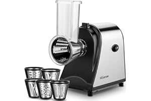 Nictemaw Cortador Eléctrico de Verduras 250W, Rallador de Cocina Multifuncional, Triturador de Verduras con 5 Tambores de Corte, Acero Inoxidable