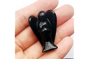 Manekieko Natürliche Schwarzer Obsidian Heilung Kristall Gebet Schutzengel Statue,38mm Schnitzen Tasche Palm Stein Figuren Dekoration