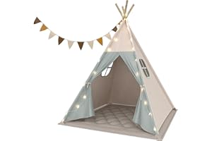 G TALECO GEAR Tipi Zelt für Kinder, Waschbar Kinderzelt mit Gepolsterter Decke, Lichterkette, Tragetasche, Segeltuch Spielzelt für Mädchen & Jungen
