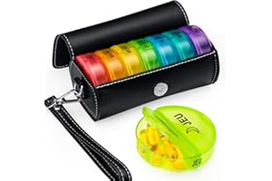 YAKLIM Portapillole settimanale AM PM 2 volte al giorno, porta pillole settimanale a 7 scomparti in pelle PU per viaggi, organizzatore rotondo per pillole per 7 giorni, per integratori di oli