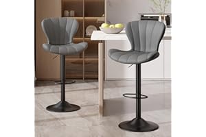 Hawthyhome Bar Stools Set of 2 |Breakfast Ergonomic Wooden Bar Chairs •Height-Adjustable Modern PU Leather •Swivel Barstools with Footrest Backrest •for Kitchen Island, Bar Dining Room •Dark Grey