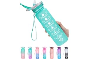 MEITAGIE 1L/750ml Motivational Water Bottle with Time Marker, Leak-proof BPA Free Drink Bottle with Fruit Strainer or straw, Perfect for Fitness, Gym and Outdoor Sports